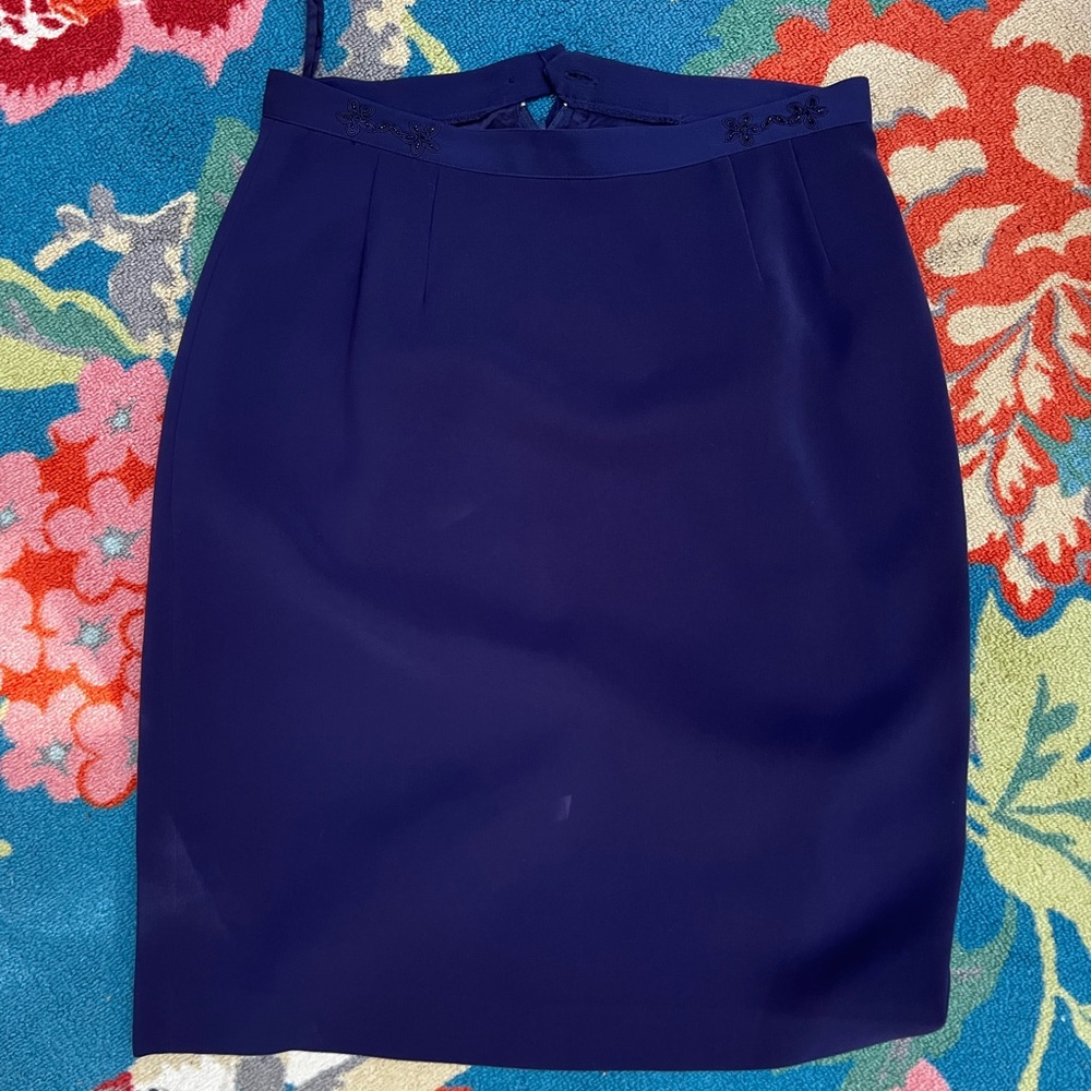 Albert Nipon  - Blue Skirt with Flower Beading on waist - Size 10